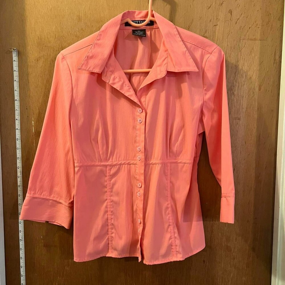 🐻Size M - Scott Taylor - Petite Pink Half Sleeve Button-Down